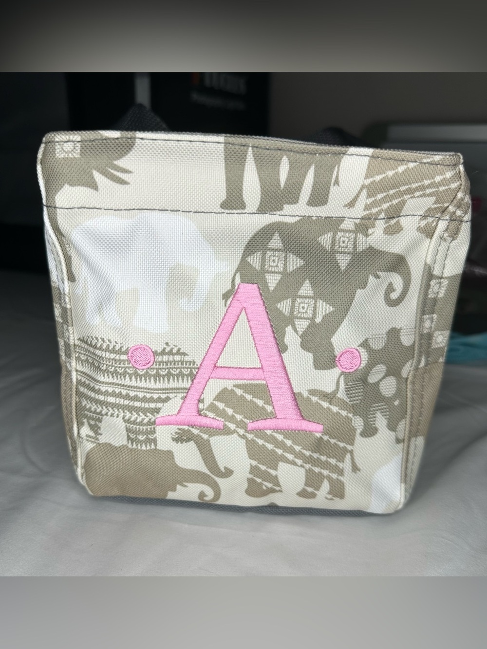Thirty-One Elephants Parade with pink A embroidered 
Littles Carry-All Caddy